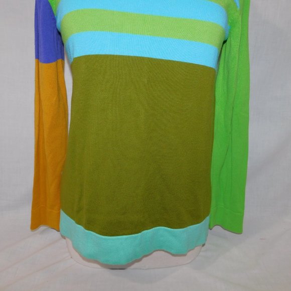 Isaac Mizrahi Womens M Colour Block Light Knit Sweater Top Blue Green Yellow - Picture 3 of 9